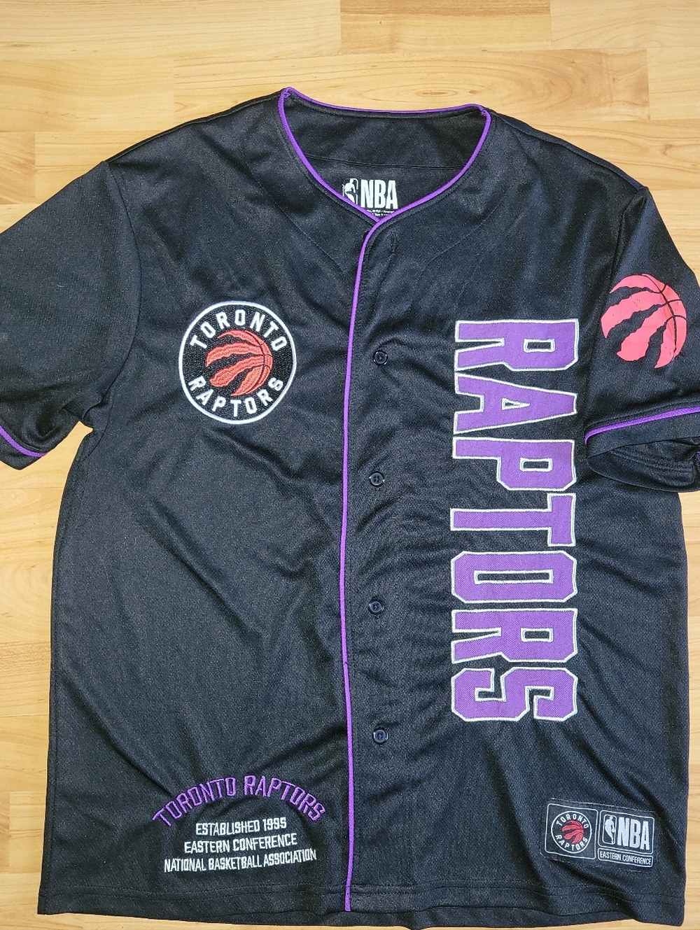 NBA Toronto Raptors Black & Purple Button-Up Baseball Style Jersey, Medium